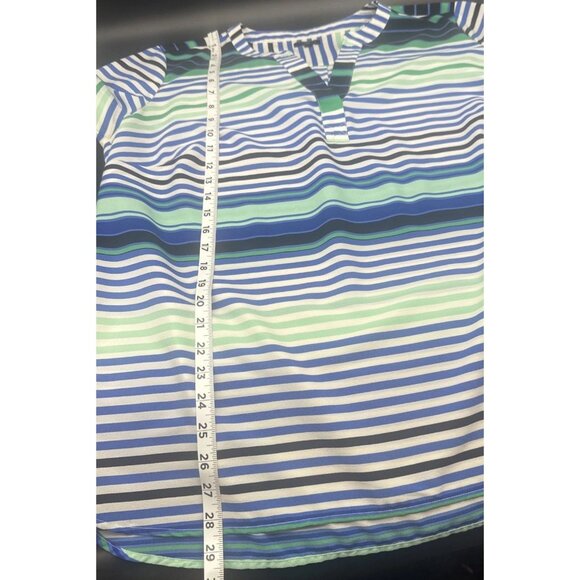 Talbots Women’s Blue Striped Long Roll Tab Sleeve V Neck Tunic Blouse Top Sz 1X - Picture 8 of 8